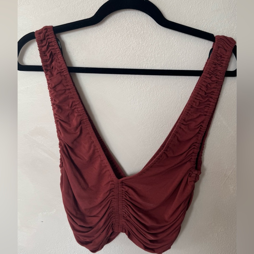 Maroon Ruched Crop Top